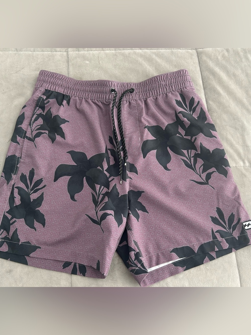 Billabong Men's Lavender Swim Shorts with Black Floral Print